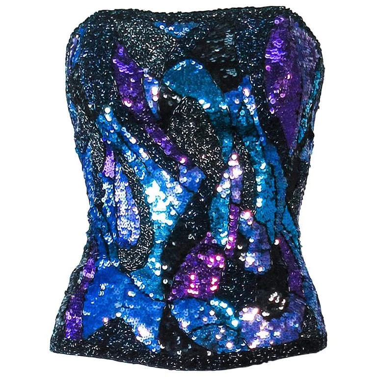 Deal Alert VINTAGE Abstract Blue Purple Lavender Sequin Bustier