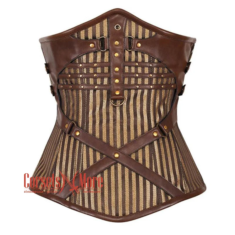 Special Price Brown and Golden Brocade With Brown Faux Leather Underbust Waist Training Corset Special Price Brown and Golden Brocade With Brown Faux Leather Underbust Waist Training Corset
