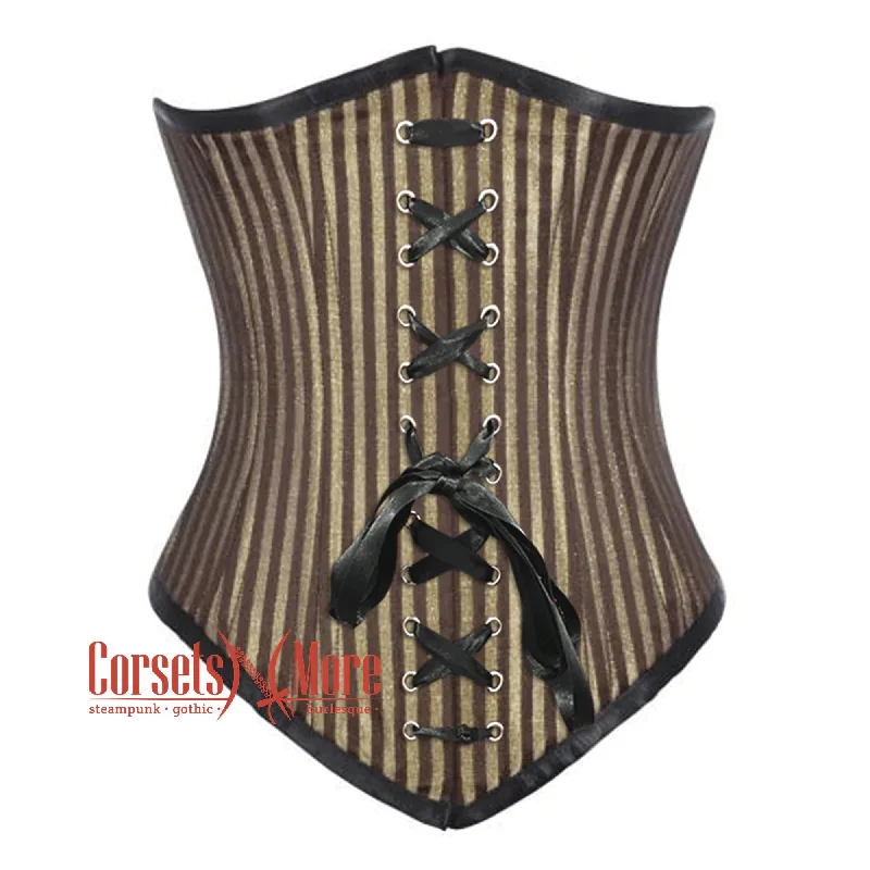 Super Deal Brown and Golden Brocade With Front Lace Gothic Long Underbust Waist Training Corset Super Deal Brown and Golden Brocade With Front Lace Gothic Long Underbust Waist Training Corset