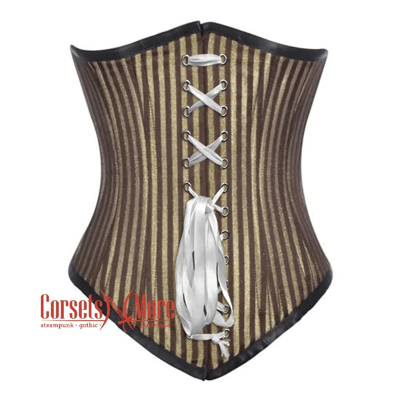Weekend Discounts to Enjoy Brown and Golden Brocade With White Lace Gothic Long Underbust Waist Training Corset Weekend Discounts to Enjoy Brown and Golden Brocade With White Lace Gothic Long Underbust Waist Training Corset