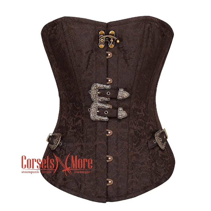 Instant Deal Brown Brocade Steampunk Front Antique Busk Gothic Overbust Corset