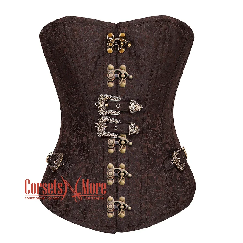 Crazy Deals Brown Brocade Steampunk Front Antique Clasps Gothic Overbust Corset