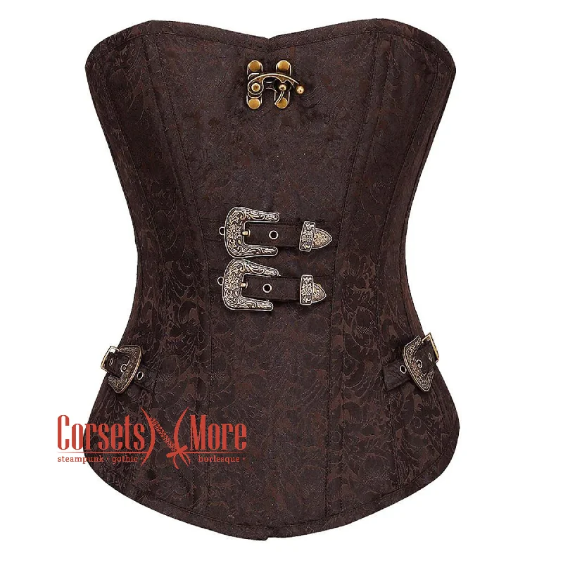 Reduced Price Brown Brocade Steampunk Front Closed Gothic Overbust Corset
