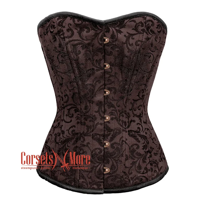 Special Buy Brown Brocade Steel Boned Front Antique Busk Overbust Corset