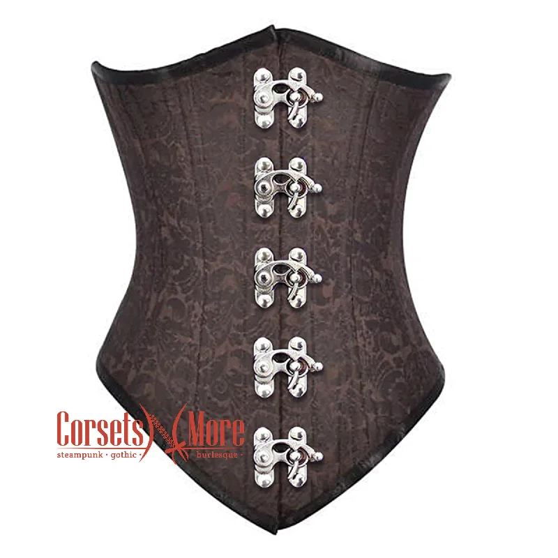 Exclusive Weekend Offers Inside Brown Brocade With Front Clasps Gothic Long Underbust Waist Training Corset Exclusive Weekend Offers Inside Brown Brocade With Front Clasps Gothic Long Underbust Waist Training Corset