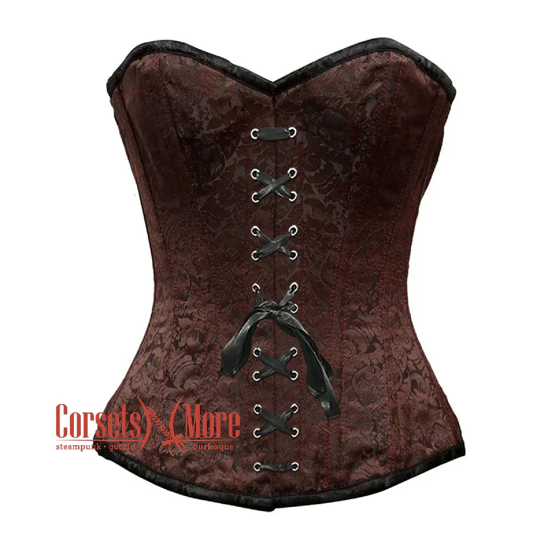 Price Break Brown Brocade With Front Lace Overbust Corset