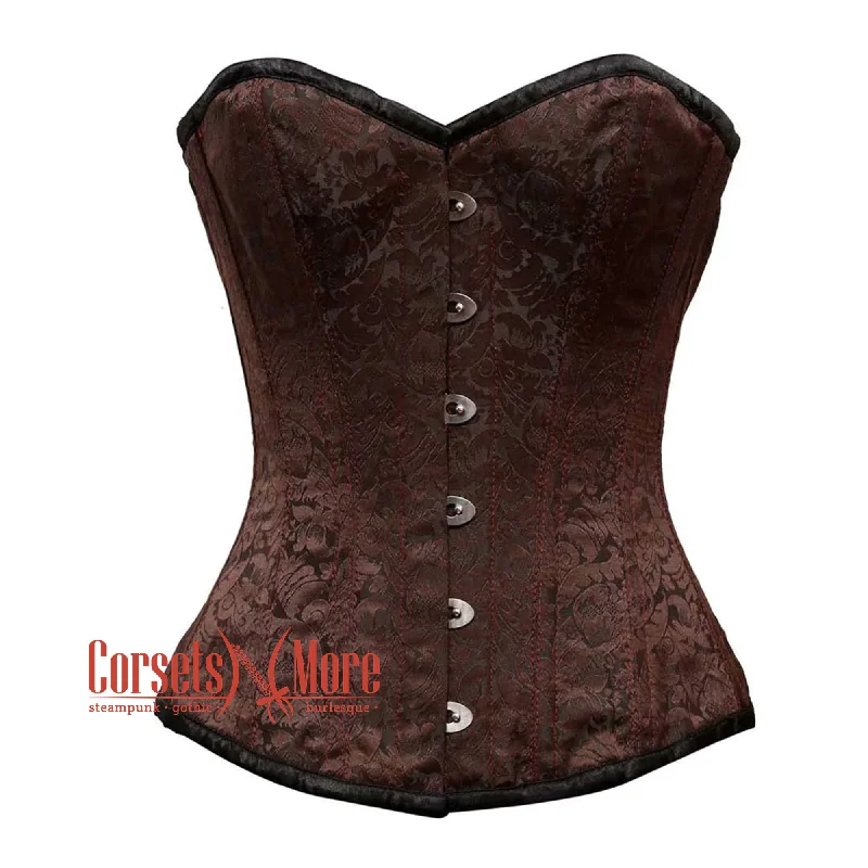 Buy Now Brown Brocade With Front Silver Busk Overbust Corset