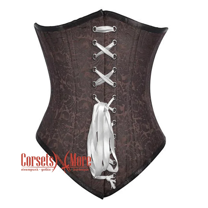 Weekend Savings Bonanza Brown Brocade With White Lace Gothic Long Underbust Waist Training Corset Weekend Savings Bonanza Brown Brocade With White Lace Gothic Long Underbust Waist Training Corset