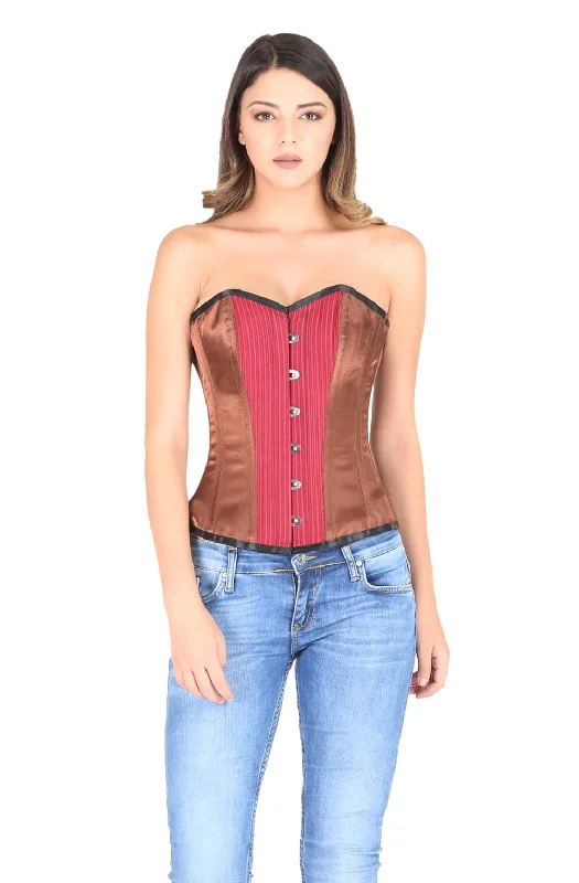 Buy More, Save More Buy More, Save More Brown Satin Red Lining Cotton Goth Burlesque Waist Cincher Overbust Corset Top