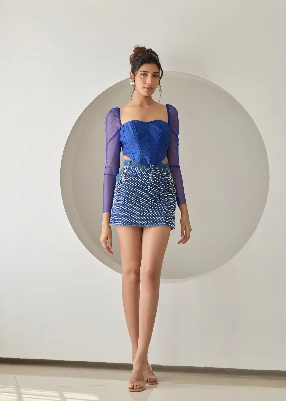 Deal of the Day Carla Dark Blue Silk Corset Top