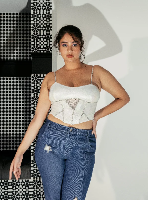 Weekend Bargains to Enjoy Janelle White Holographic Rhinestone Corset Top