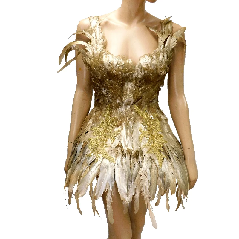 Crazy Savings Gold Feather Goddess Dress Costume Inspired by Kendall