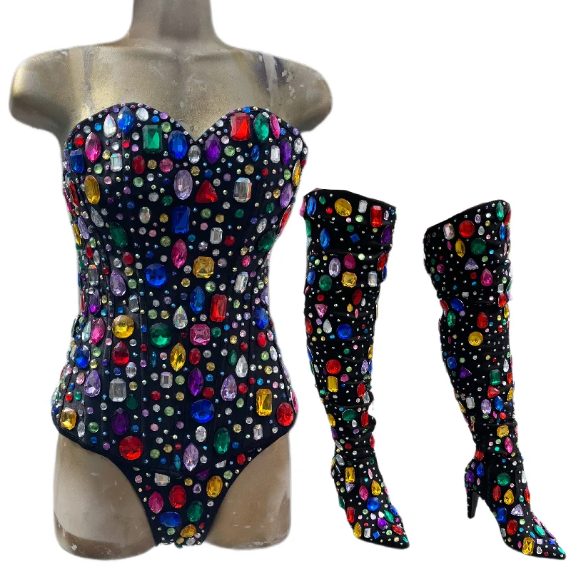 Overstock Sale Rainbow Bejeweled Corset and Panty Costume