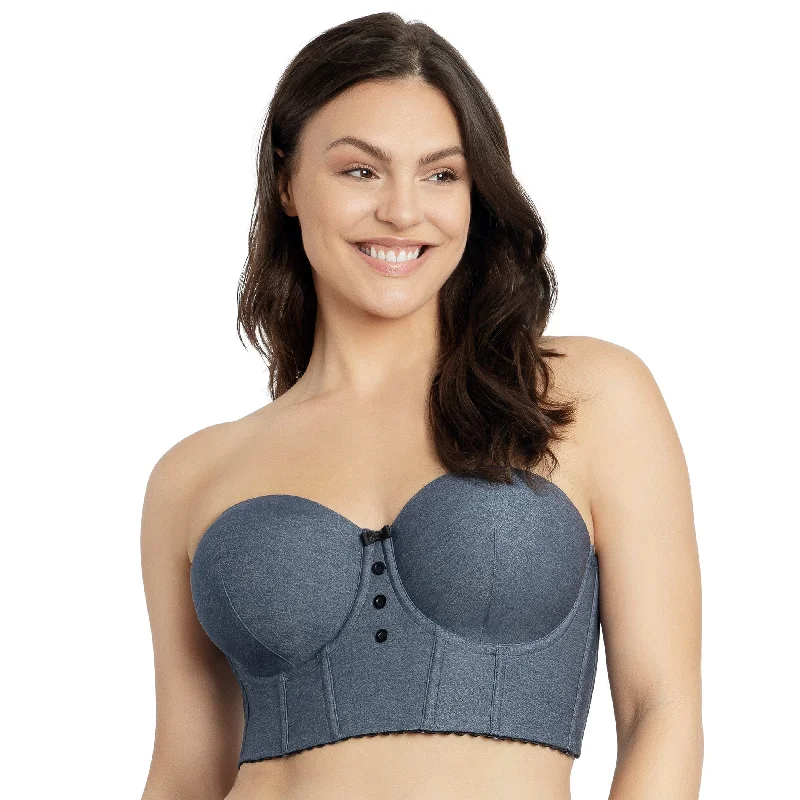 Act Fast Dolly Denim Longline Strapless Bustier - Dark Blue Denim
