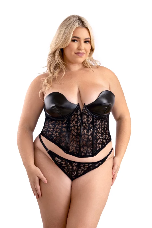 Weekend-Only Price Drops Fantasy Lingerie Queen Leatherlook and Lace Corset & G-String Set Black Weekend-Only Price Drops Fantasy Lingerie Queen Leatherlook and Lace Corset & G-String Set Black