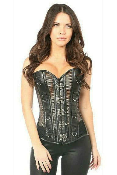 Exclusive Offers Faux Leather & Fishnet Steel Boned Corset