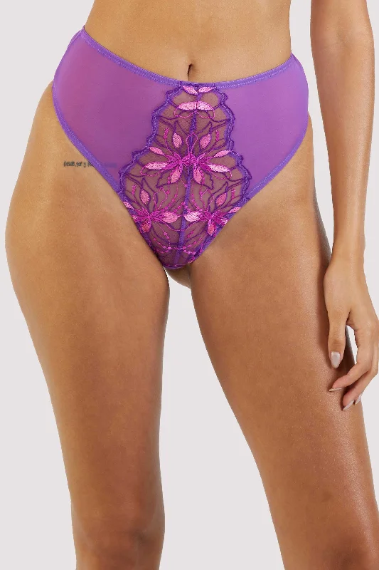 Weekend Savings Extravaganza Walpole Purple Embroidered High Waist Thong