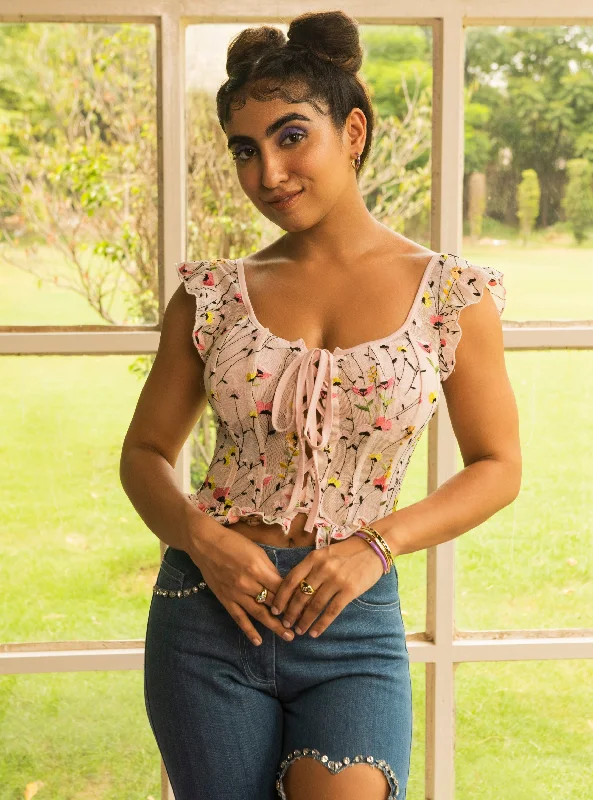 Weekend Discounts to Celebrate Colette Baby Pink Floral Embroidered Corset