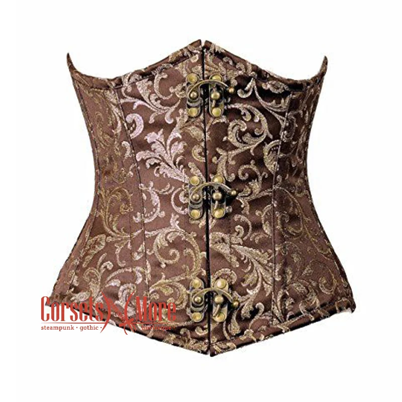 New Deal Golden And Brown Brocade Gothic Underbust Bustier Corset