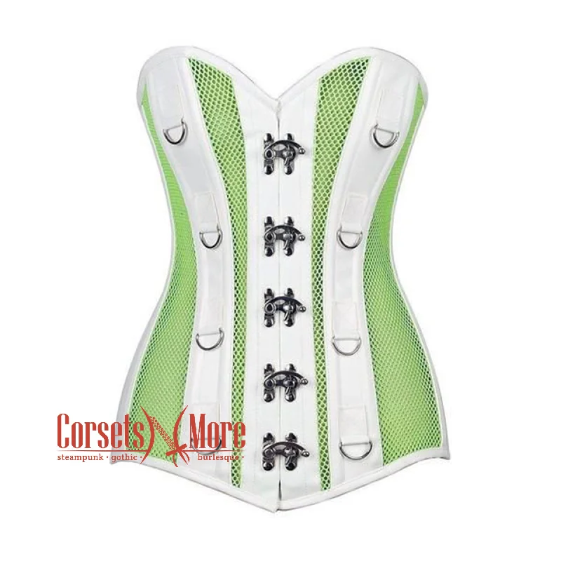 Weekend Savings Galore Green Mesh White Faux Leather Long Steampunk Overbust Bustier Corset Weekend Savings Galore Green Mesh White Faux Leather Long Steampunk Overbust Bustier Corset