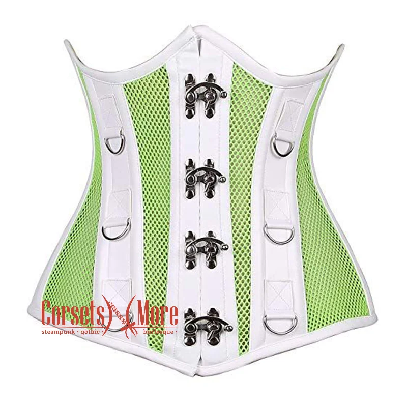 Weekend Savings Fiesta Green Mesh White Faux Leather Steampunk Underbust Bustier Corset Weekend Savings Fiesta Green Mesh White Faux Leather Steampunk Underbust Bustier Corset