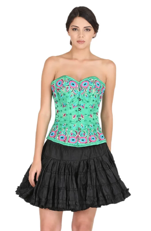 Mega Deal Mega Deal Green Satin Thread Sequins Embroidery Handwork Gothic Corset Burlesque Waist Cincher Bustier Overbust Mega Deal Mega Deal Green Satin Thread Sequins Embroidery Handwork Gothic Corset Burlesque Waist Cincher Bustier Overbust