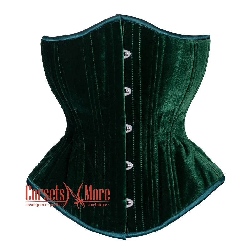 Price Drop Green Velvet Double Boned Burlesque Long Underbust Gothic Corset