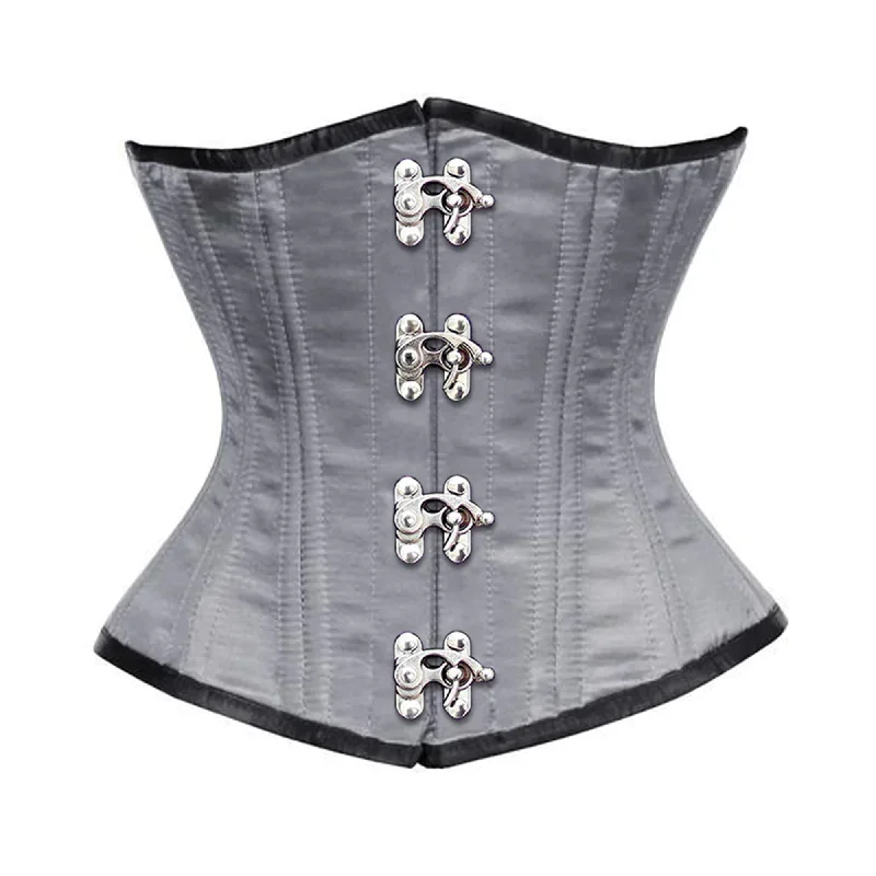 Overstock Grey Satin Double Bone Front Silver Clasps Gothic Underbust Bustier Corset Overstock Grey Satin Double Bone Front Silver Clasps Gothic Underbust Bustier Corset