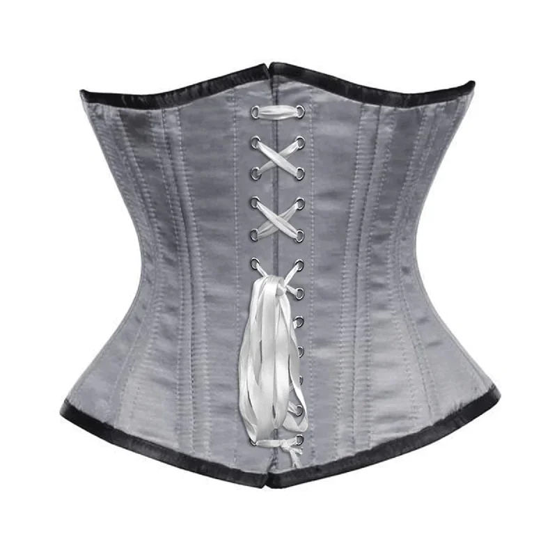 Quick Sale Grey Satin Double Bone Front White Ribbon Gothic Underbust Bustier Corset Quick Sale Grey Satin Double Bone Front White Ribbon Gothic Underbust Bustier Corset