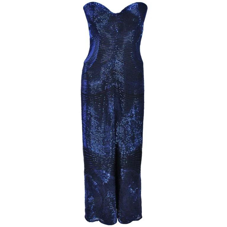 Incredible Offers HALSTON Rare Blue Beaded Strapless Gown Size 2-6