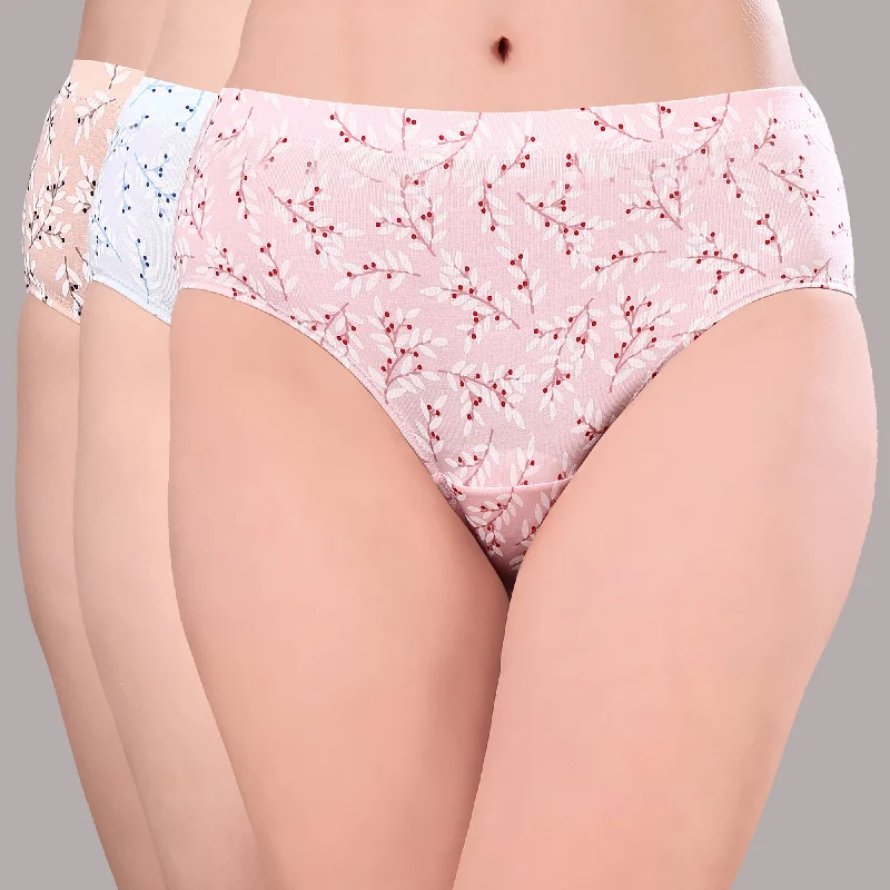 New Arrival High Rise Full Coverage Printed Stretch Cotton Hipster Panty (Pack of 3) - 3FCB-30