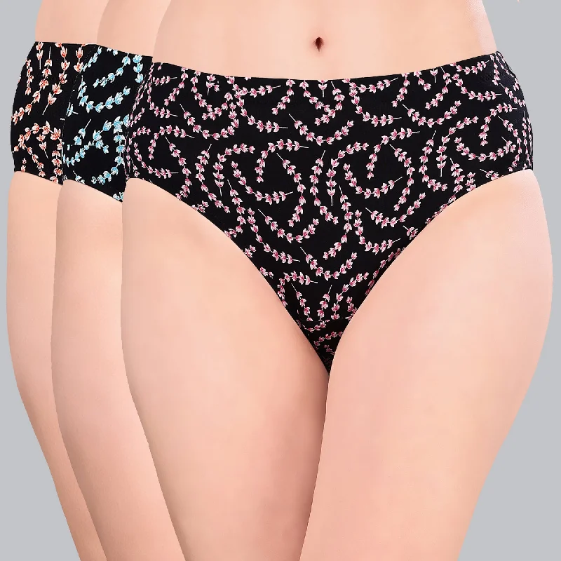 Weekend Bargains to Love High Rise Full Coverage Printed Stretch Cotton Hipster Panty (Pack of 3) - 3FCB-30