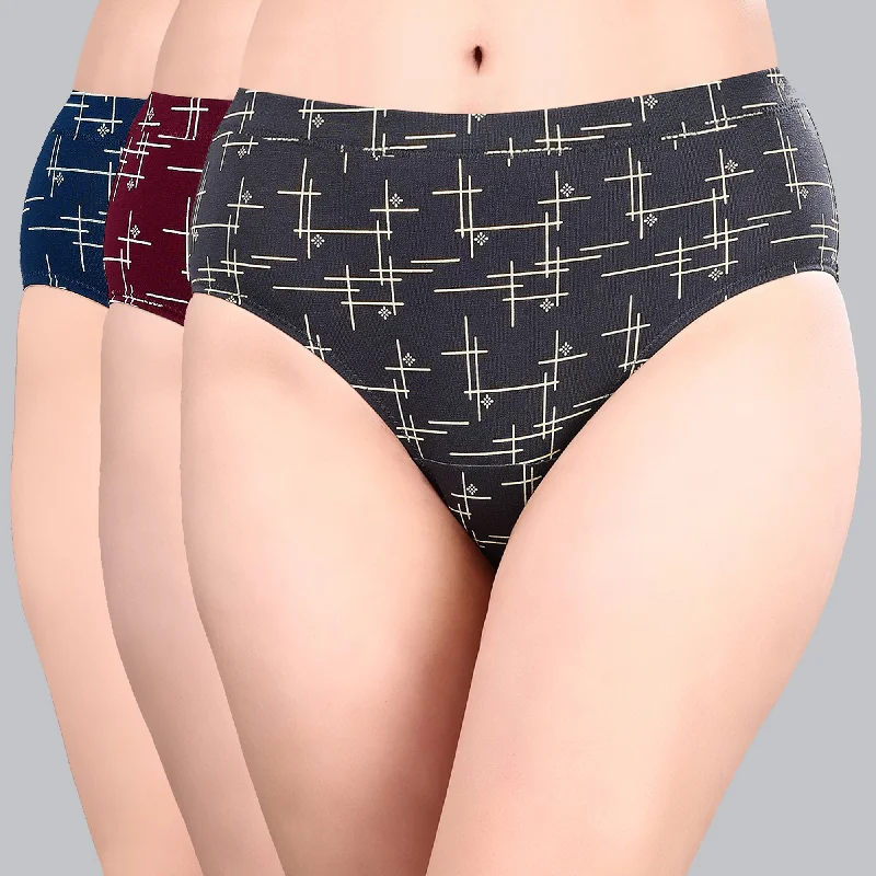 Can't Miss High Rise Full Coverage Printed Stretch Cotton Hipster Panty (Pack of 3) - 3FCB-30