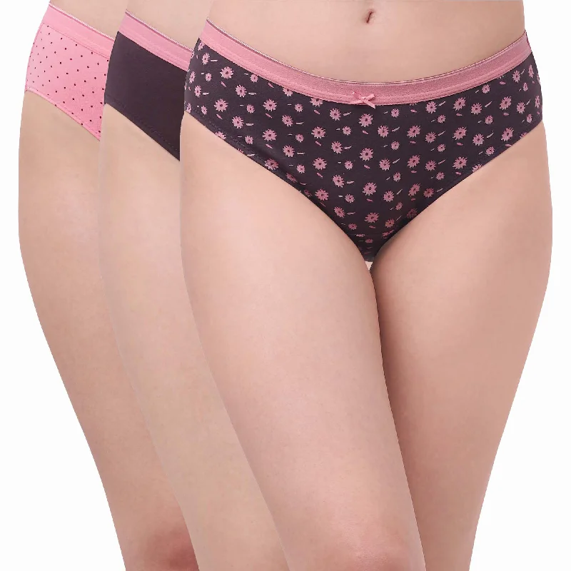 Hot Buy High Rise Full Coverage Solid and Printed Cotton Stretch Hipster Panty (Pack of 3)-3FCB-17