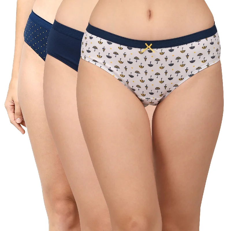 One-Day Only High Rise Full Coverage Solid and Printed Cotton Stretch Hipster Panty (Pack of 3)-3FCB-17