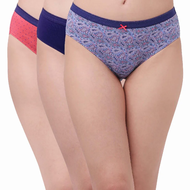 Stock Up High Rise Full Coverage Solid and Printed Cotton Stretch Hipster Panty (Pack of 3)-3FCB-17