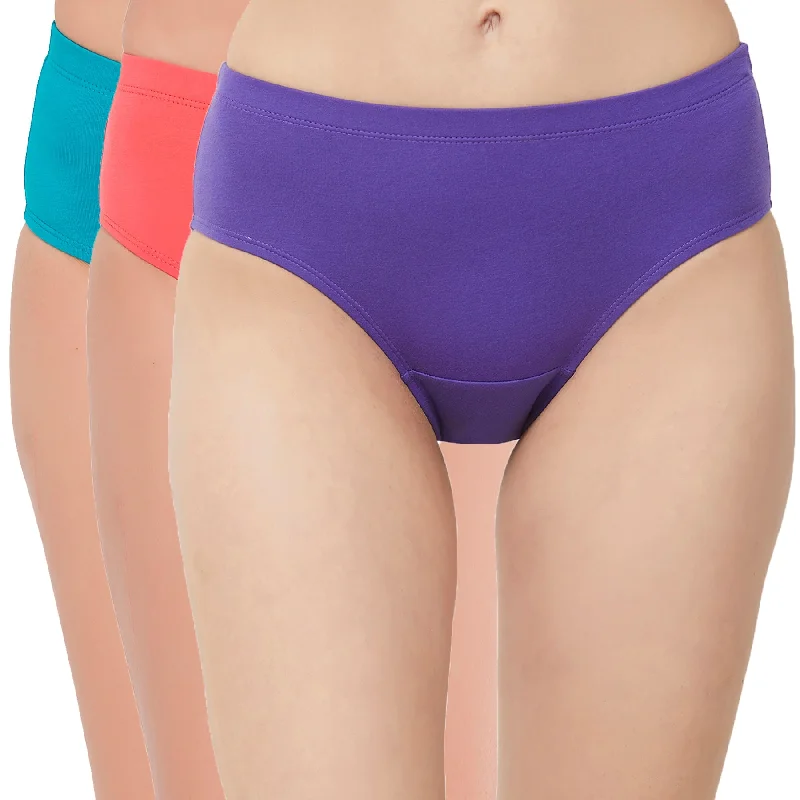 Steals and Deals High Rise Full Coverage Solid Colour Cotton Stretch Hipster Panty (Pack of 3) - 3FCB-15A