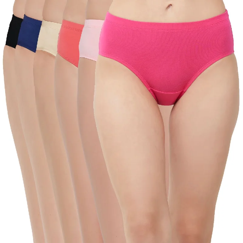 Weekend Bargains to Indulge In High Rise Full Coverage Solid Colour Cotton Stretch Hipster Panty (Pack of 6) - 6FCB-19