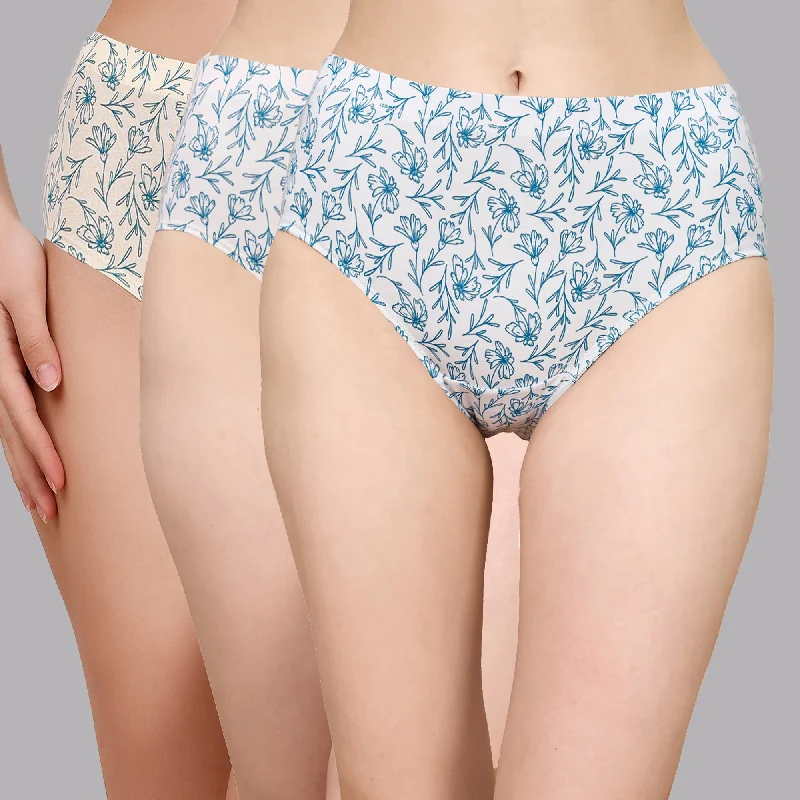Final Markdown High Waist Full Coverage Printed Stretch Cotton Hipster Panty (Pack of 3) 3HWB-32