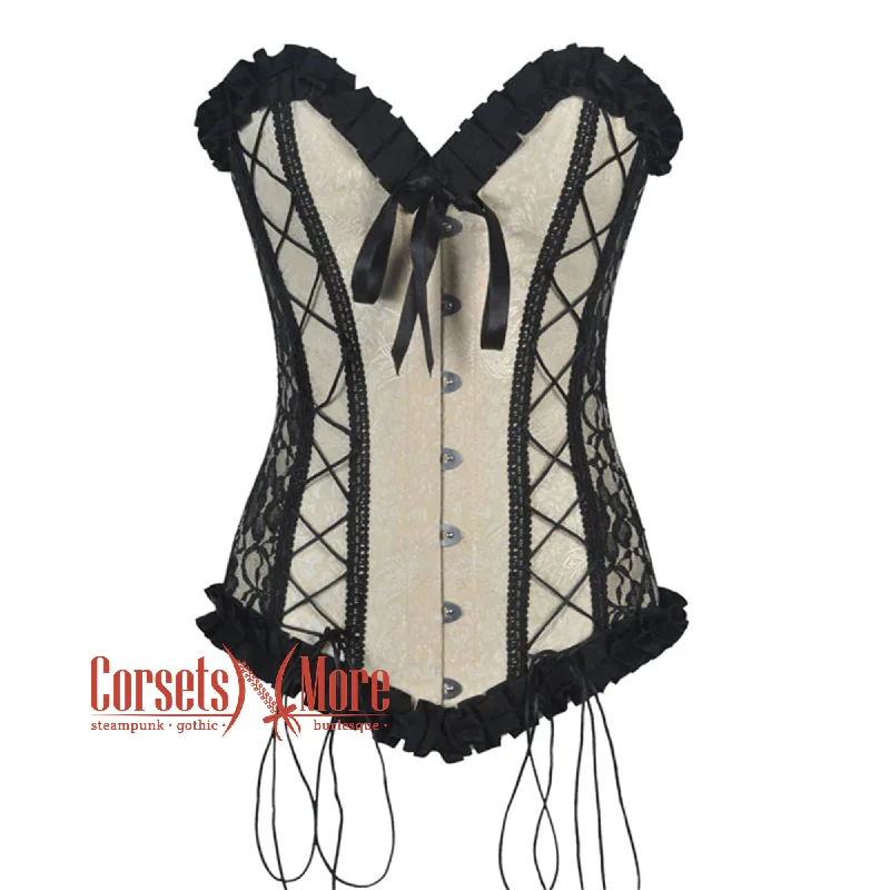 Take Advantage Ivory Brocade With Frill And Lace Design Long Overbust Corset