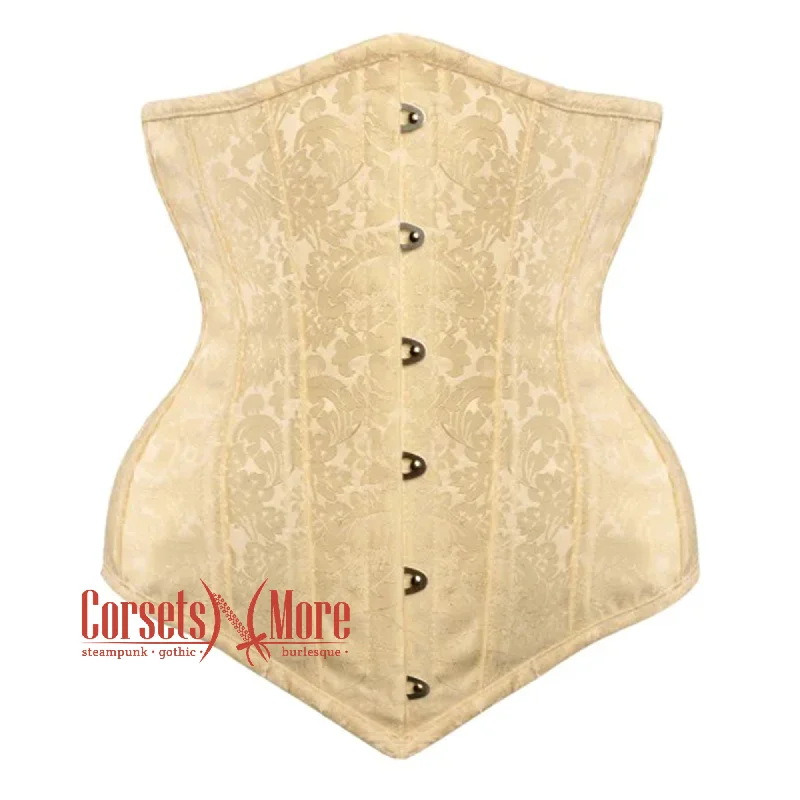 Year-End Sale Ivory Brocade With Front Silver Busk Gothic Longline Underbust Waist Training Corset