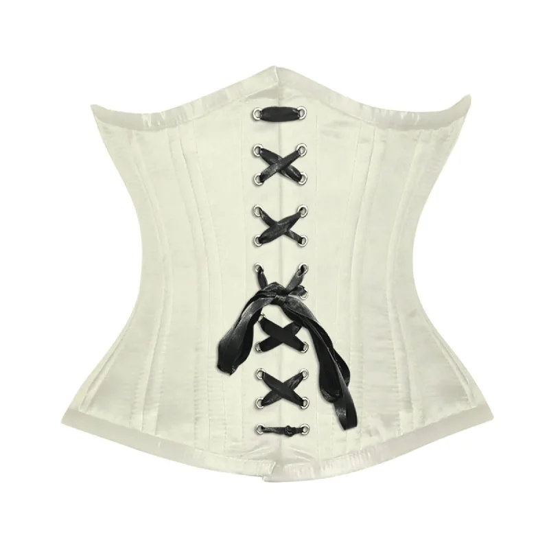 The Best Deal Ivory Satin Double Bone Front Black Ribbon Gothic Underbust Bustier Corset The Best Deal Ivory Satin Double Bone Front Black Ribbon Gothic Underbust Bustier Corset