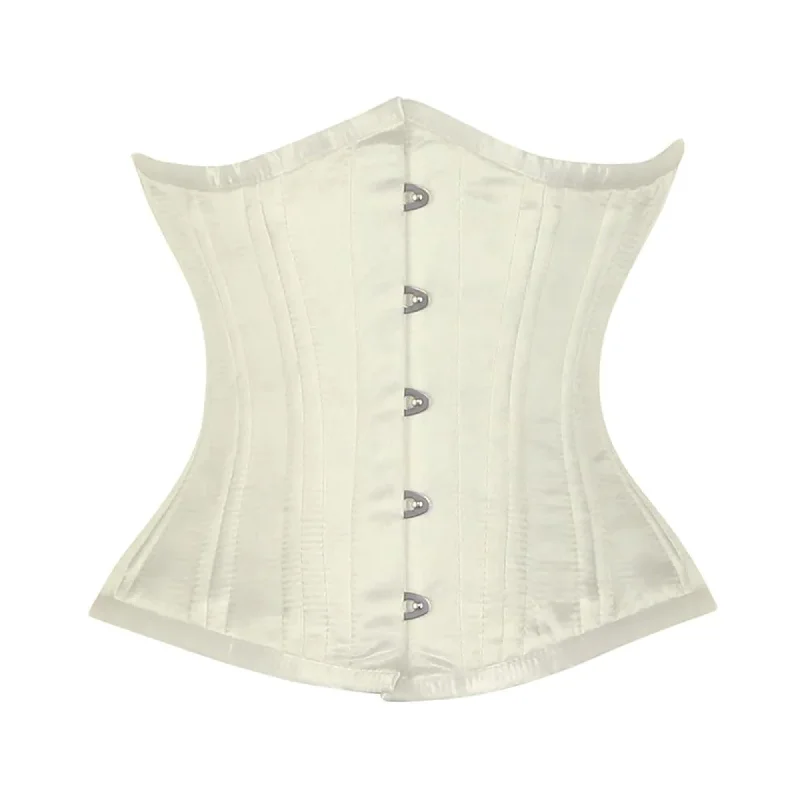 Super Discount Ivory Satin Double Bone Front Silver Busk Gothic Underbust Bustier Corset