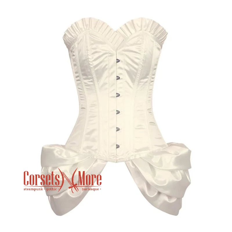 Closeout Sale Ivory Satin Frill  With Front Silver Busk Overbust Corset