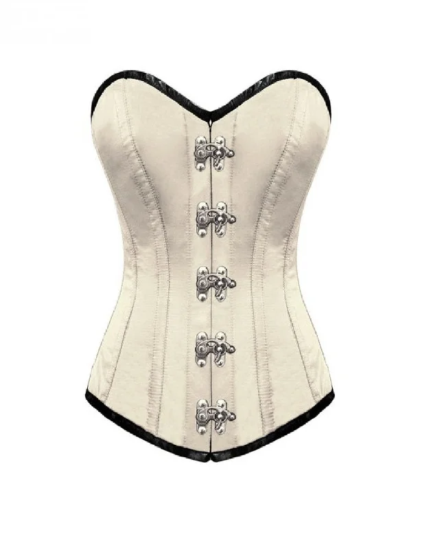 Can't Beat Can't Beat Ivory Satin Seal Lock Gothic LONGLINE Overbust Corset Waist Training