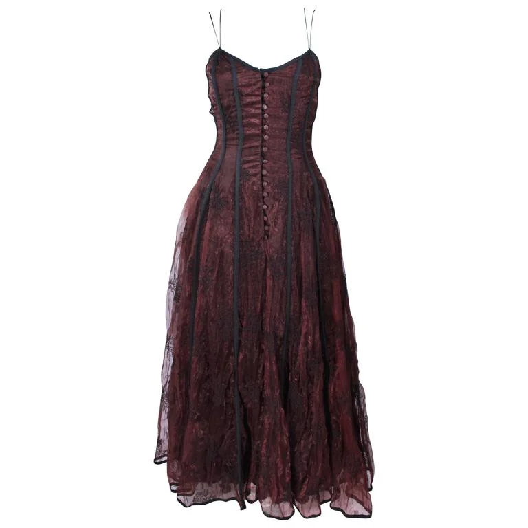 Special Price KAAT TILLY Brown Crinkled Lace Corset Lace Gown Size 36