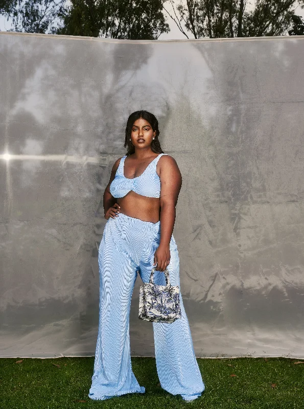 Season Finale Sale Kiki Baby Blue Pleated Satin Coord Set