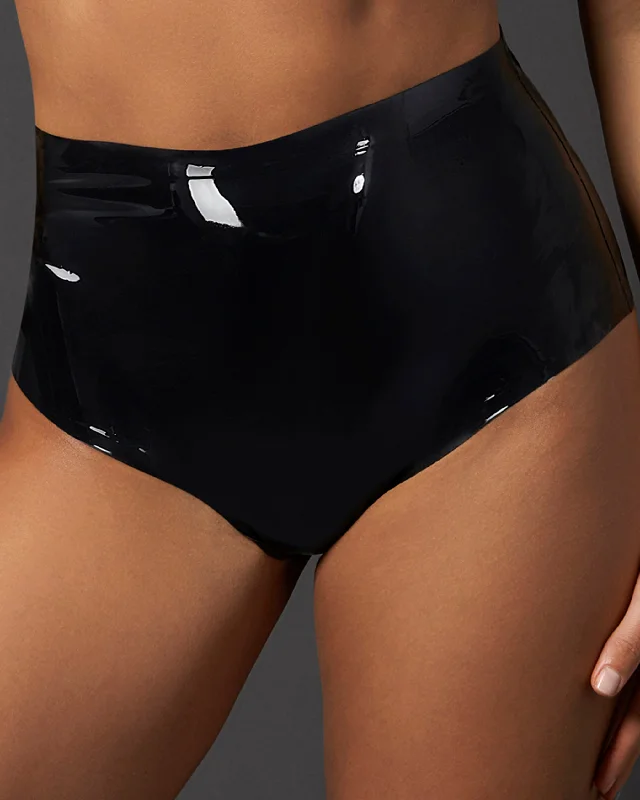 Super Sale Latex High-waist Hot Pant Black