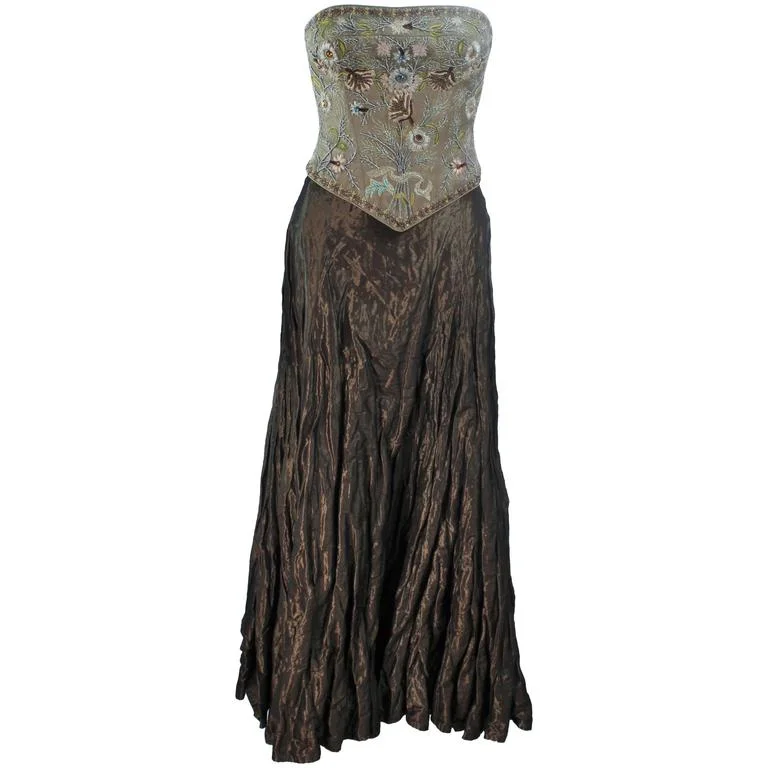 Mega Discount LES HABITUDES KAAT TILLEY Beaded Olive Bustier and Crinkle Skirt Size 2