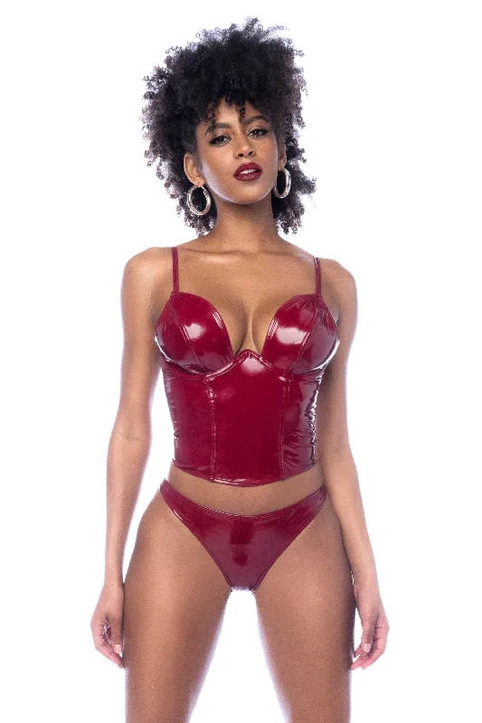 Huge Savings Mapale Iconic Vinyl Underwire Bustier Set Gloss Wine